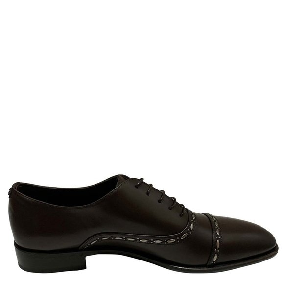 Roberto Cavalli Mens Cap-Toe Brown Leather Oxfords - Picture 4 of 6